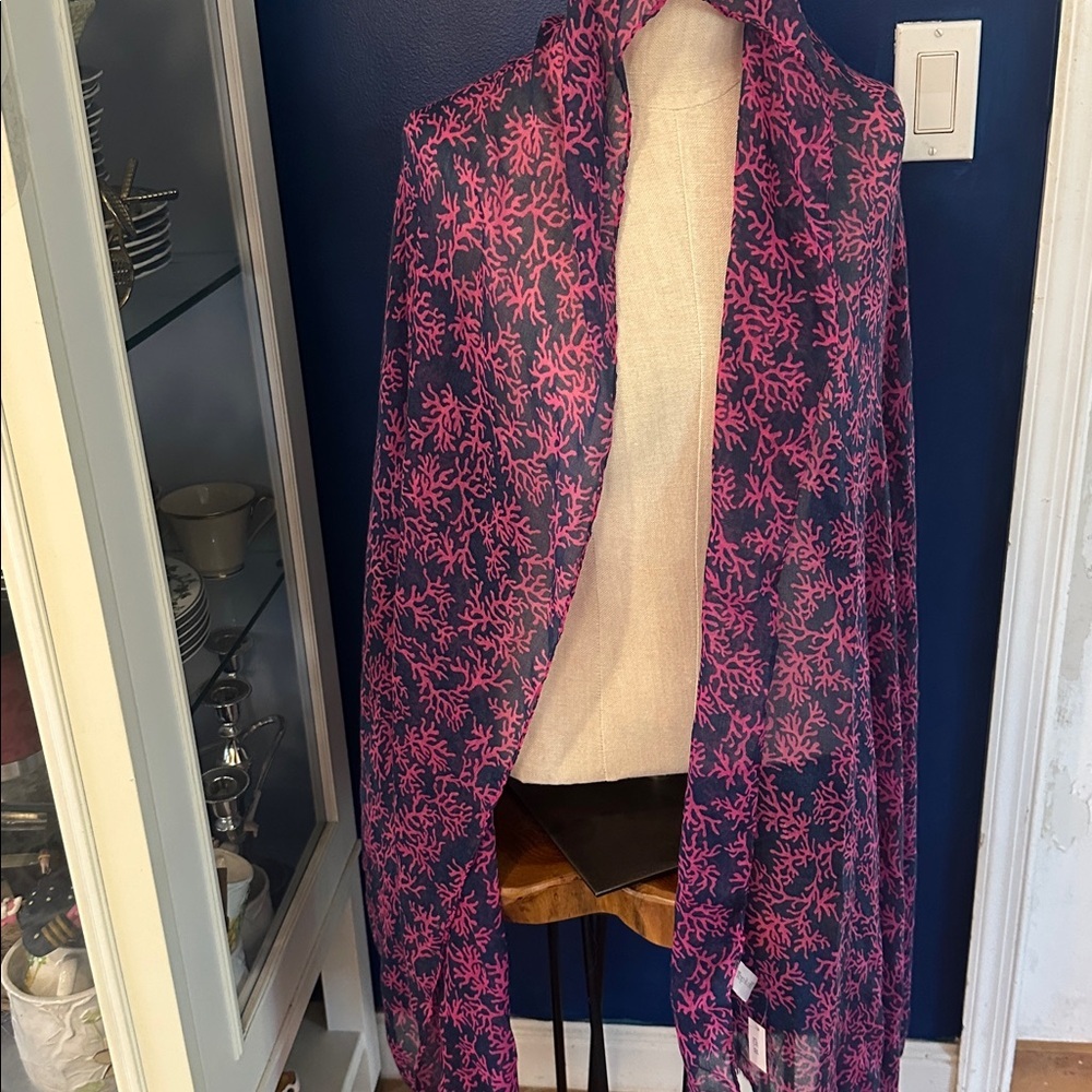 NWT Women's Top it Off Coral Pink & Navy 100% Polyester Patterned Scarf 74”